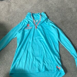 Blue and orange under armor thin halfway zip up long sleeve in youth large